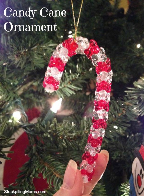 candy cane ornament with beads