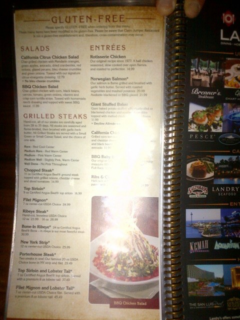 Claim Jumper gluteeniton Menu