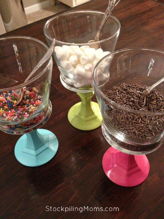 Containers with ice cream toppings Stock Photo