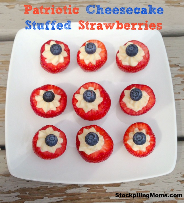 Patriotic Cheesecake Stuffed Strawberries