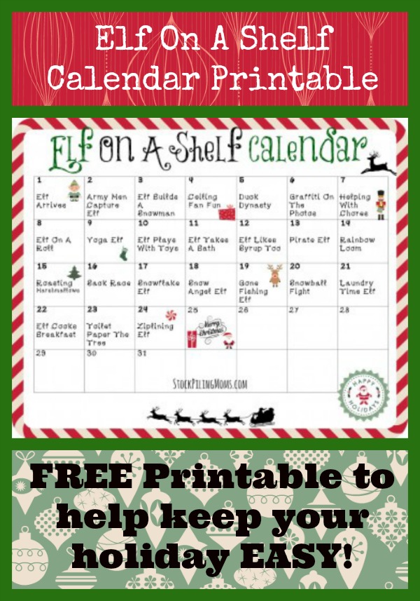 Elf On A Shelf Calendar Printable