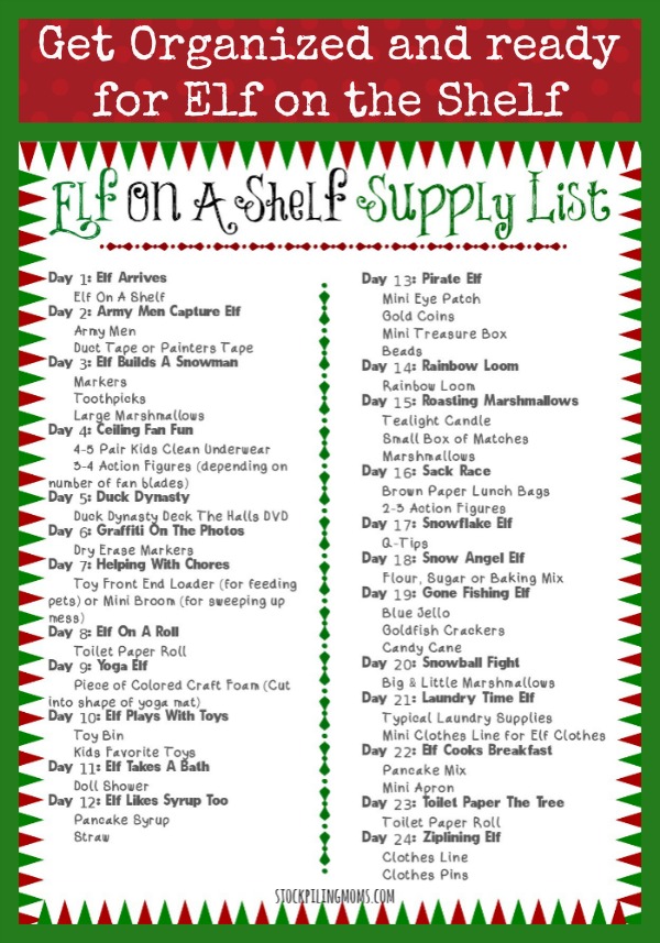 Elf On A Shelf Supply List Printable