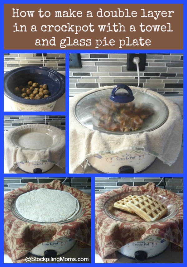 How to make a double layer in a crockpot with a towel and glass pie plate