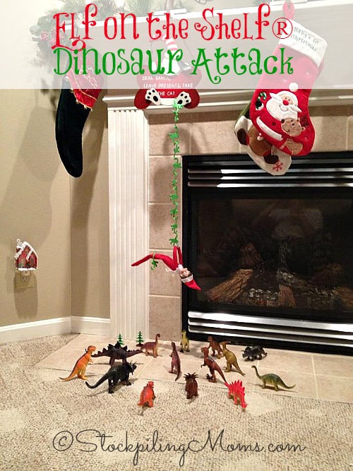 Elf on the Shelf Dinosaur Attack
