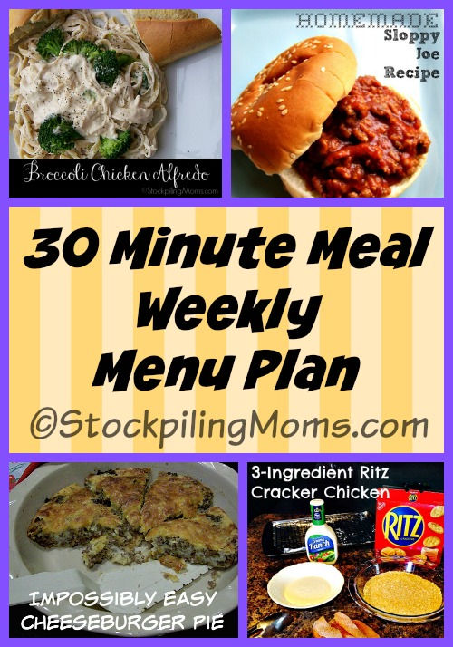 30 Minute Meal Weekly Menu Plan