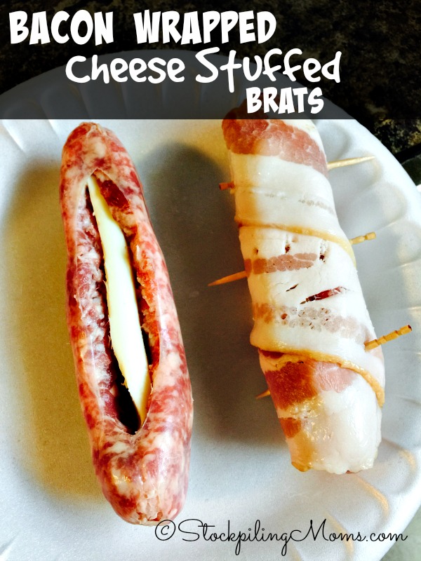 Bacon Wrapped Cheese Stuffed Brats