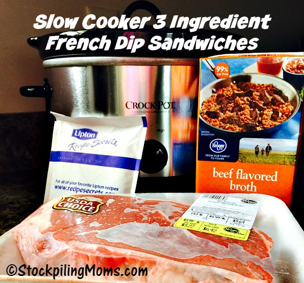Slow Cooker 3 Ingredient French Dip Sandwiches