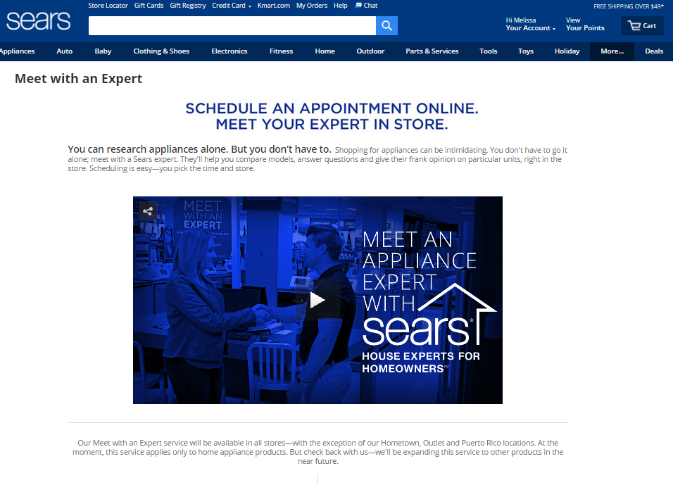 Sears Introduces New Service – Meet with An Expert