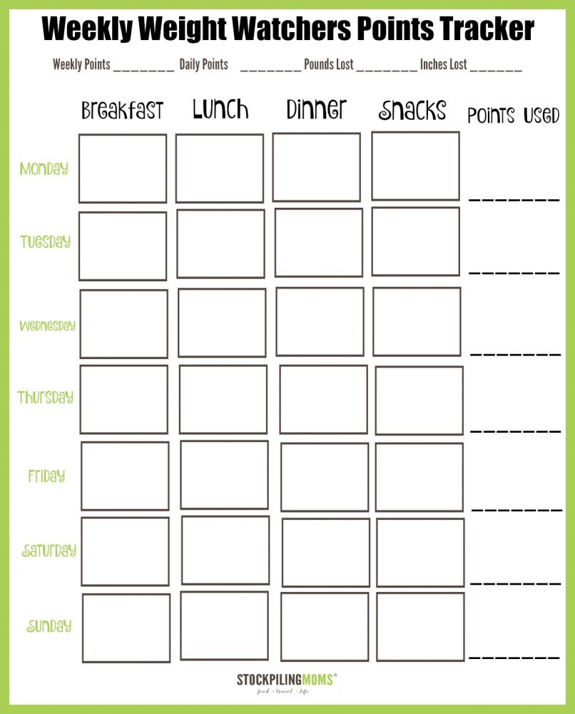 Weight Watchers Weekly Points Tracker Free Printable