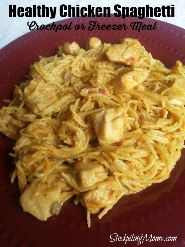 Healthy Chicken Spaghetti Crockpot Freezer Meal