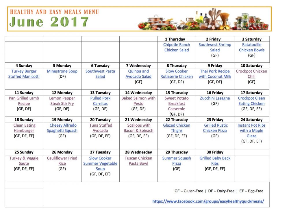 Easy Healthy Quick Monthly Menu Plan – June