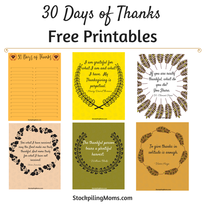 30 Days of Thanks Printable for Thanksgiving