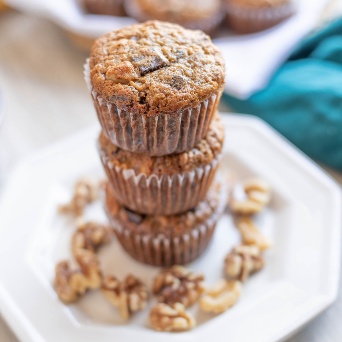 Delicious Chocolate Walnut Banana Bread Freezer Muffins